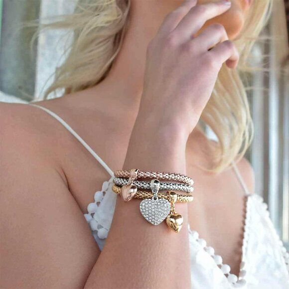 Crystal Charms Multilayer Bracelets - 3PCS Gold/Silver/Rose Gold Corn Chain Brac - Picture 3 of 6
